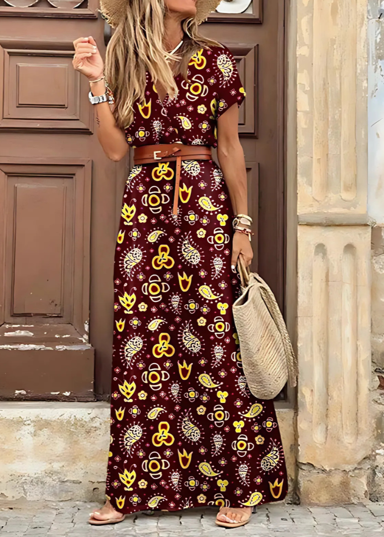 Evelyn -Bohemian plisowana sukienka maxi w talii