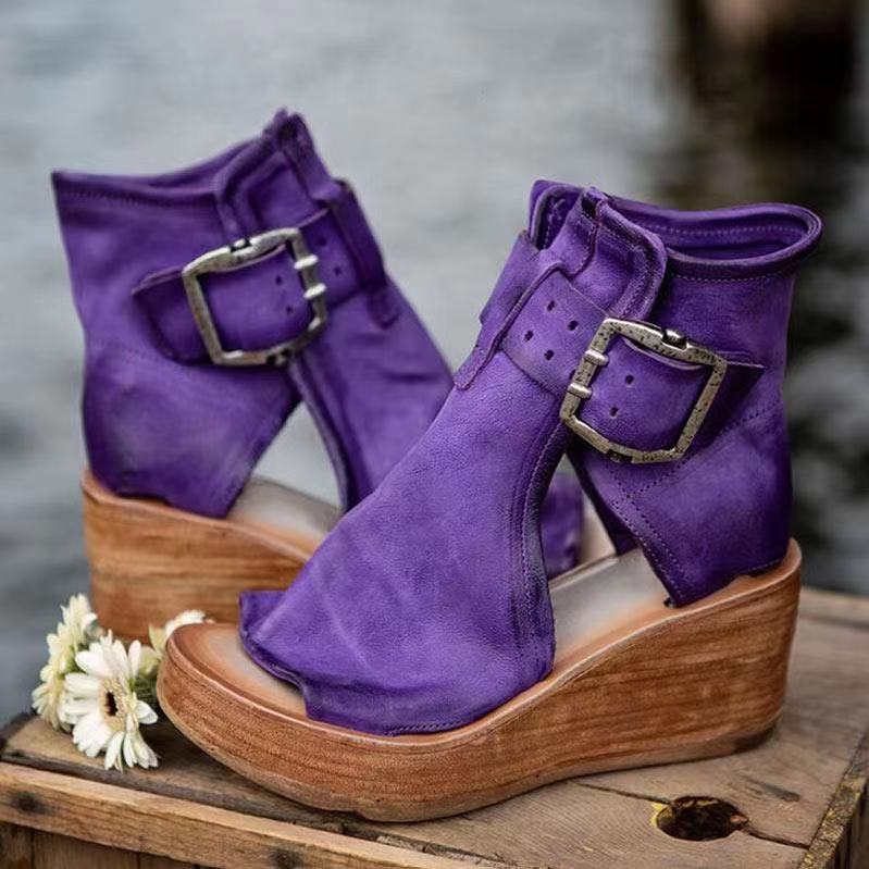 Kendall- Sandały Na Koturnie Z Klamrą W Stylu Boho
