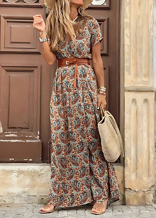 Evelyn -Bohemian plisowana sukienka maxi w talii
