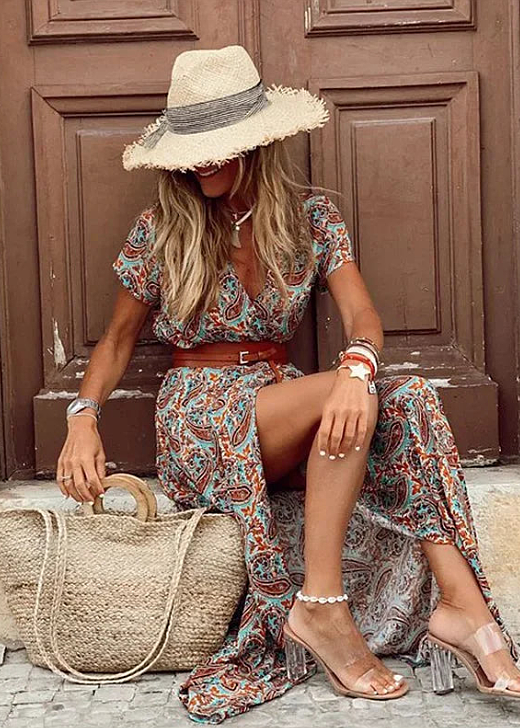 Evelyn -Bohemian plisowana sukienka maxi w talii